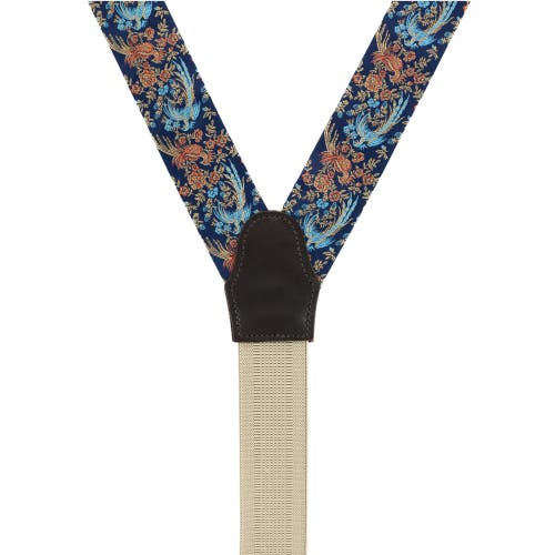 Shop Trafalgar Birds Of Prosperity Silk Button End Suspenders (braces) And Bow Tie Set In Navy