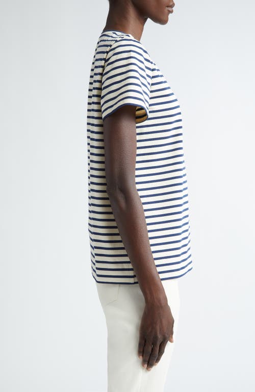 Shop Lafayette 148 New York The Modern Stripe Cotton T-shirt In Midnight Blue Multi