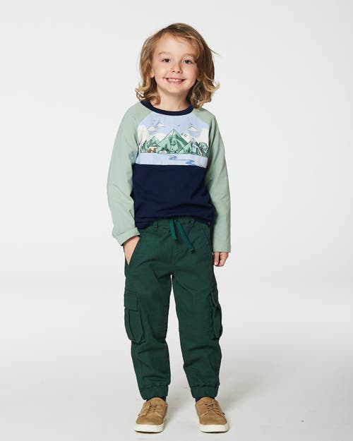 Shop Deux Par Deux Baby Boy's Raglan T-shirt With Print Sage And Navy In Jadeite