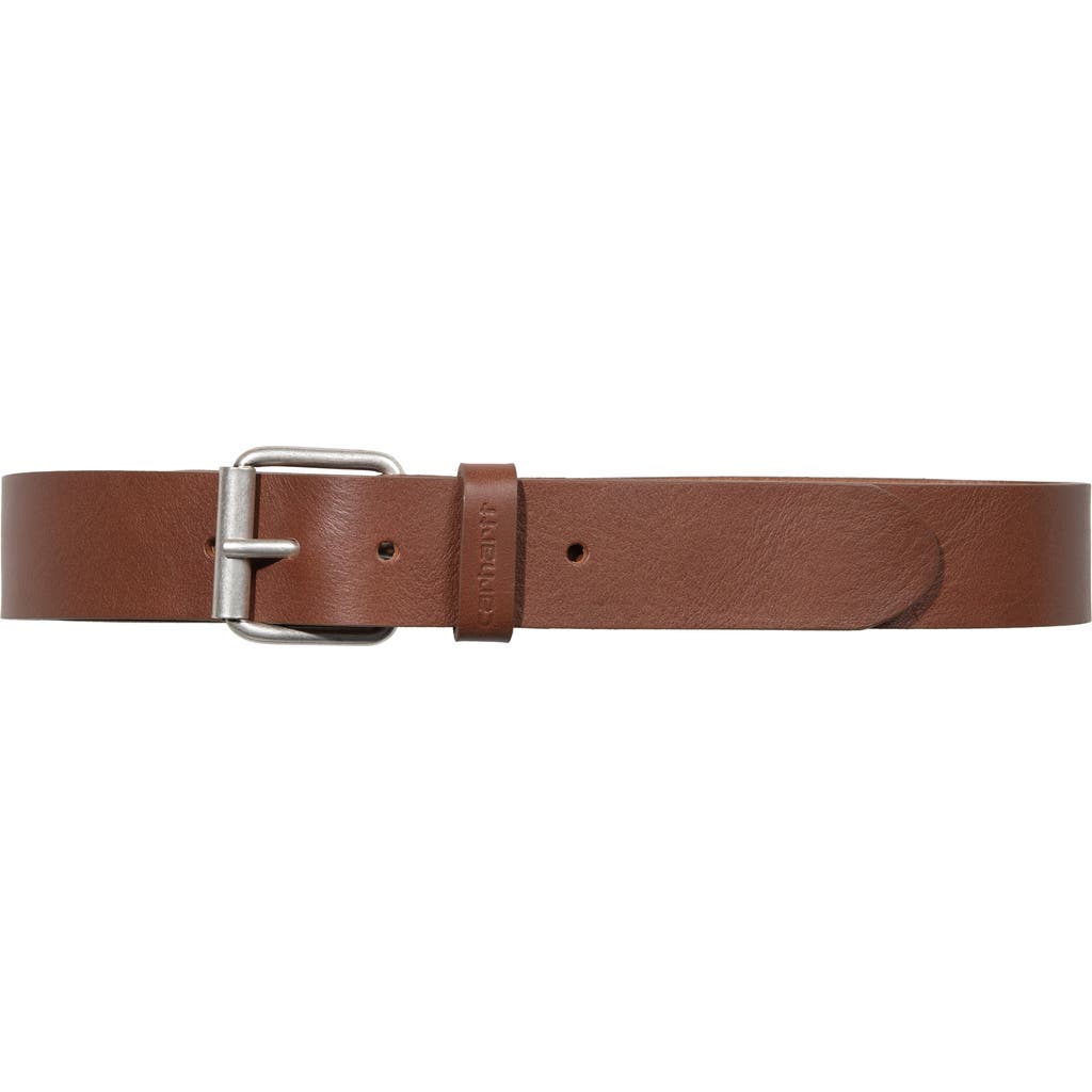Carhartt Work In Progress Script Leather Belt In Cognac/silver