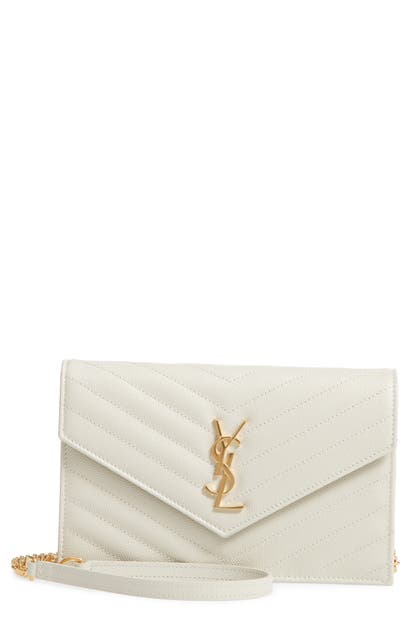 Saint Laurent 'small Mono' Leather Wallet On A Chain In Cremasoft