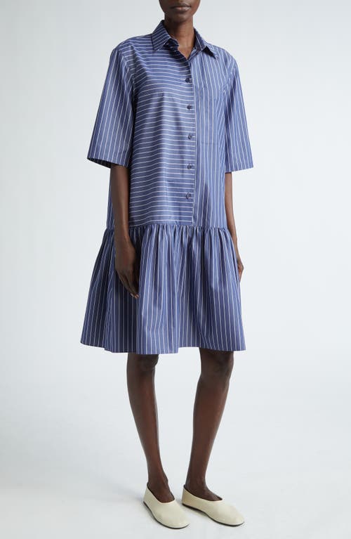 LAFAYETTE 148 LAFAYETTE 148 NEW YORK STRIPE FLOUNCE HEM COTTON POPLIN SHIRTDRESS 