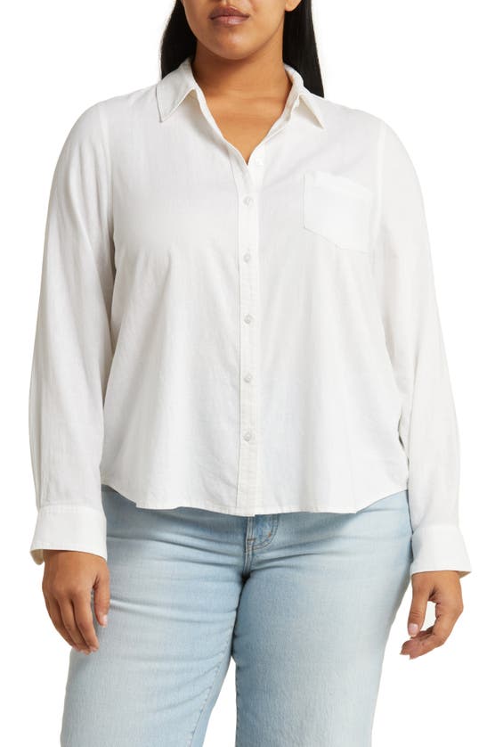 CASLON CASLON(R) LONG SLEEVE LINEN BLEND BUTTON-UP SHIRT
