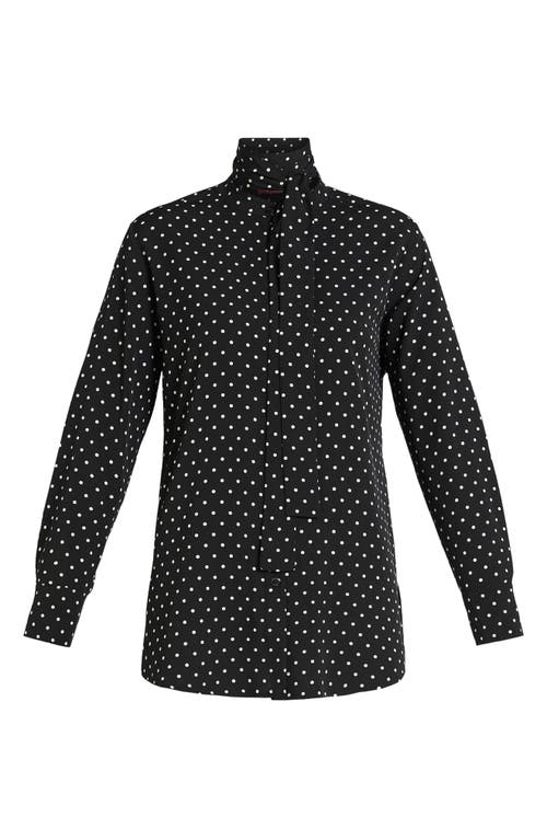 Shop Marina Rinaldi Freccia Polka Dot Button-up Shirt With Removable Scarf In Black