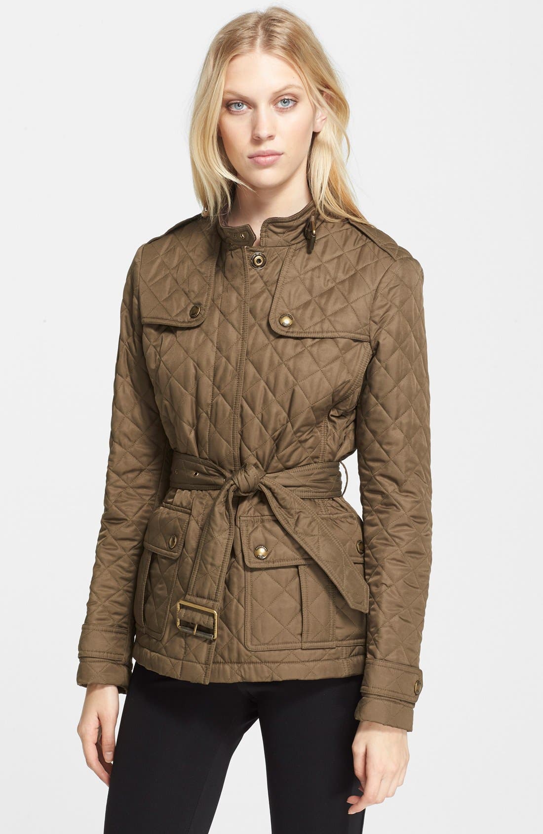burberry belted quilted jacket