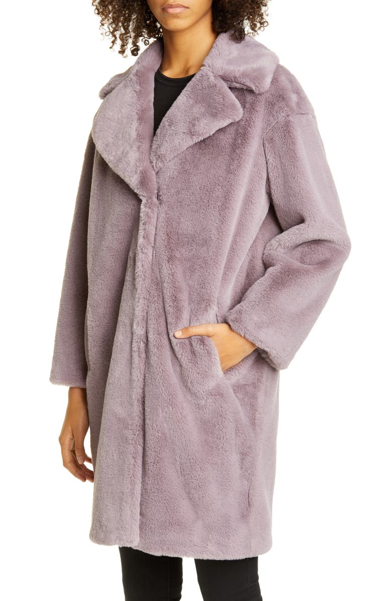 STAND STUDIO Camille Faux Fur Cocoon Coat, Main, color, 5140 DUSTY LAVENDER