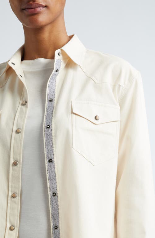 Shop Eleventy Raw Hem Western Shirt In Sand