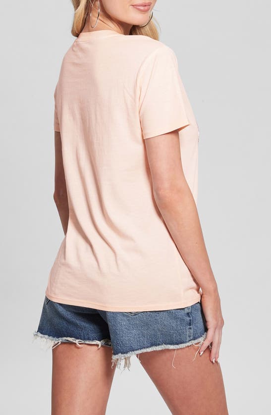 Shop Guess Lace Logo Organic Cotton Graphic T-shirt In Pink