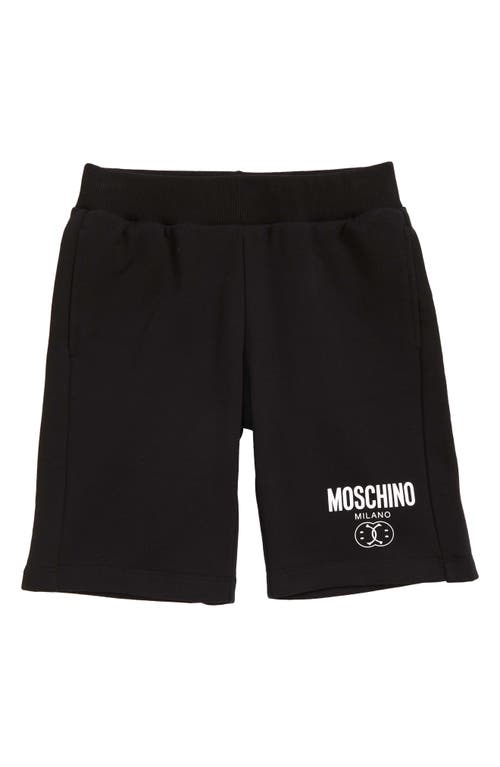Moschino Kids' x Smiley® Double Smiley Logo Sweat Shorts in 60100 Black