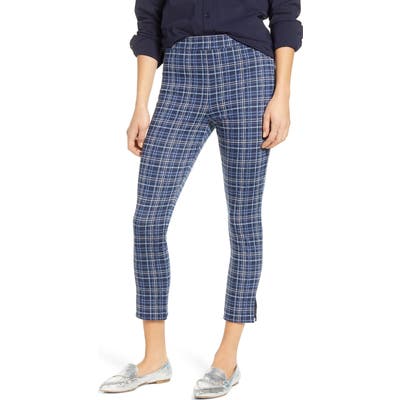 Nordstrom Plaid Ponte Crop Leggings, Blue