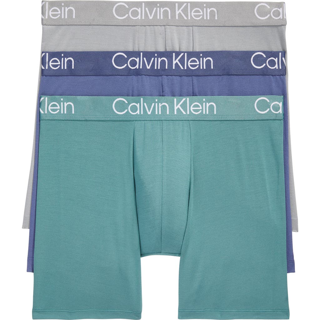 Calvin Klein Ultra-soft Modern 3-pack Stretch Modal Boxer Briefs In Blue Indigo/green/grey