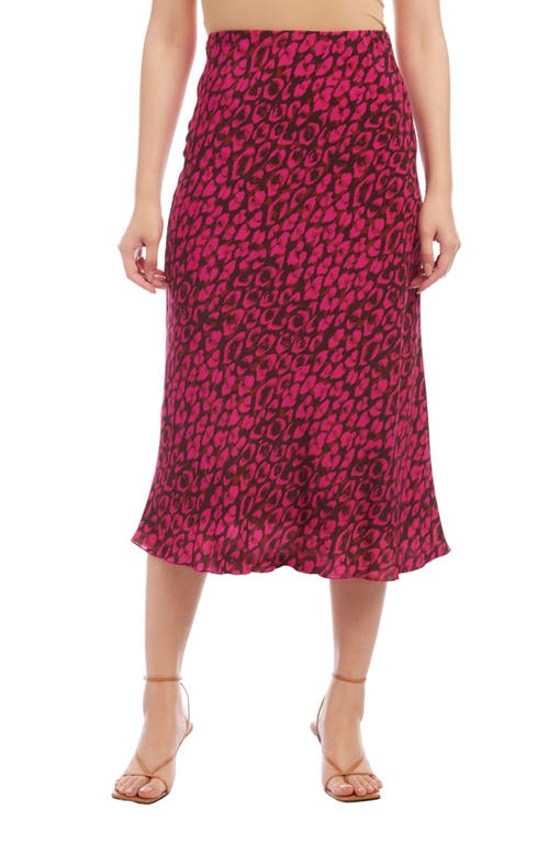 Leopard Print Bias Cut Midi Skirt in Pink Leopard