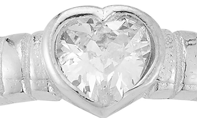 Shop Sphera Milano Rhodium Plated Heart Shape Cz Ring In Silver