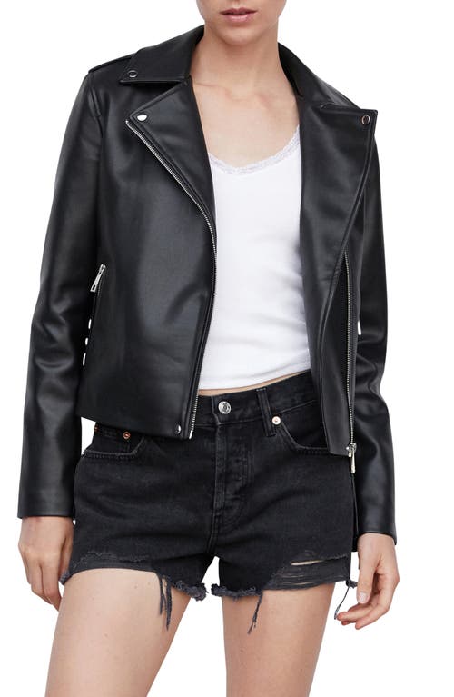Faux Leather Biker Jacket in Black