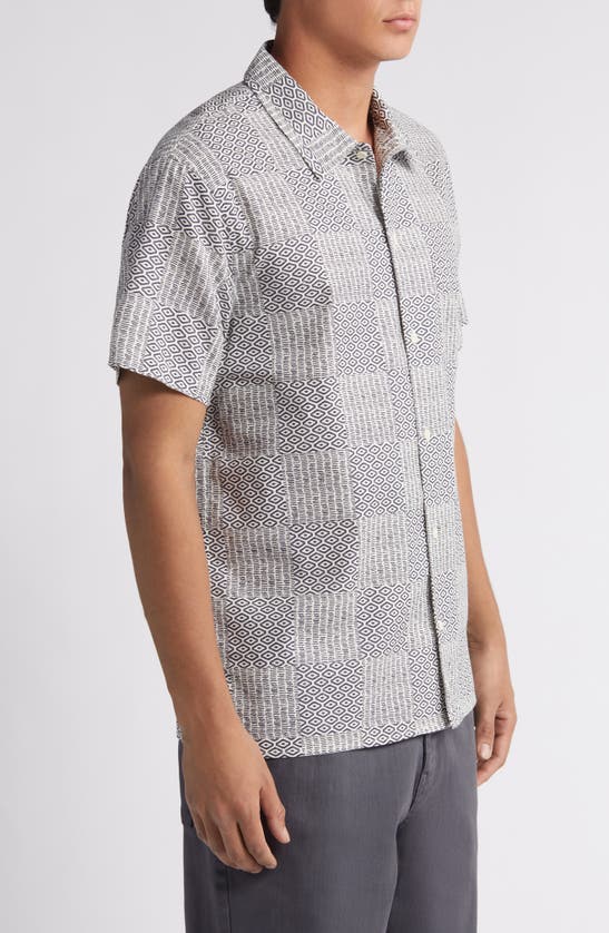 Shop Treasure & Bond Patchwork Linen & Cotton Short Sleeve Button-up Shirt In Ivory- Navy Foulard Patchwork