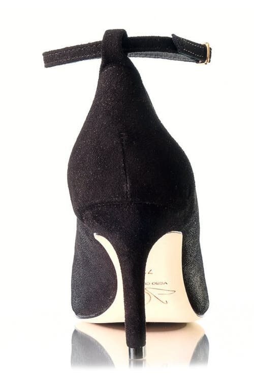 Joan Oloff Destiny Ankle Strap Pump In Black Cosmo/black Kid Suede