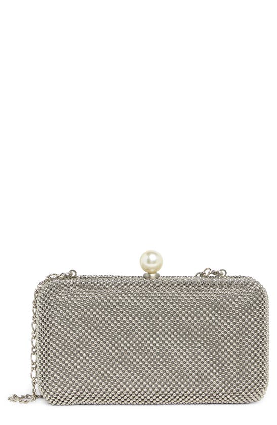 Whiting & Davis Cassie Imitation Pearl Minaudiere In Pewter