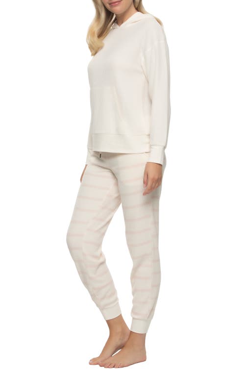 Shop Felina Jolie Thermal Knit Hoodie Pajamas In Whisper White