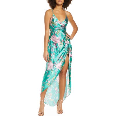 Bellevue The Label Fleur Ruched Floral Gown, Green