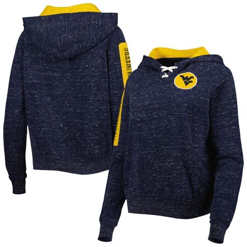 Women's Colosseum Navy West Virginia Mountaineers The Devil Speckle Lace-Placket Raglan Pullover Hoodie