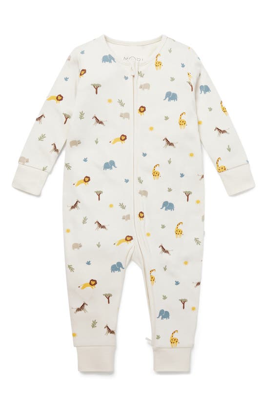 Mori Clever Zip Safari Fitted One-piece Pajamas In Safari