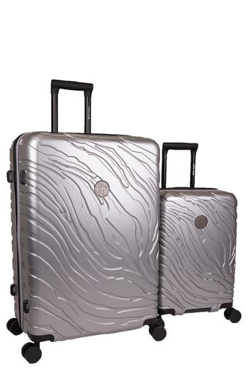 Roberto Cavalli Set Of Two Zebra Embossed Hardshell Spinner Suitcases In Silver Metallic