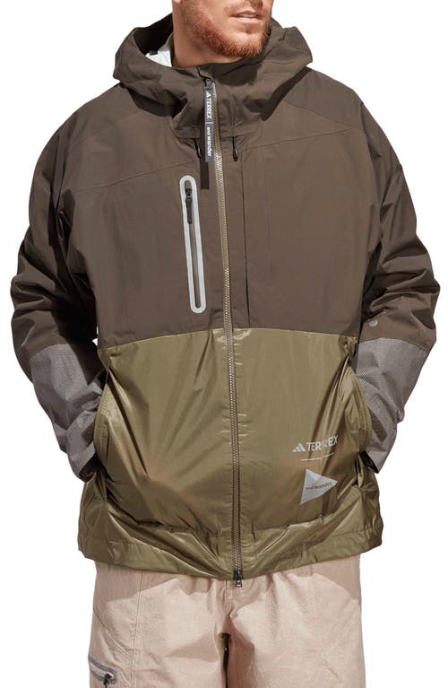 Adidas Originals Adidas X And Wander Terrex Xploric Rain.rdy Water Repellent Hooded Jacket In Shadow Olive/olive Strata