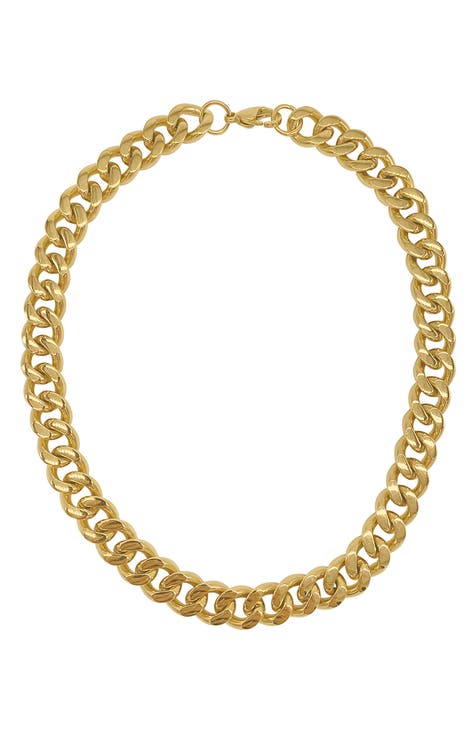 Water Resistant 14K Gold Plated Curb Chain Necklace