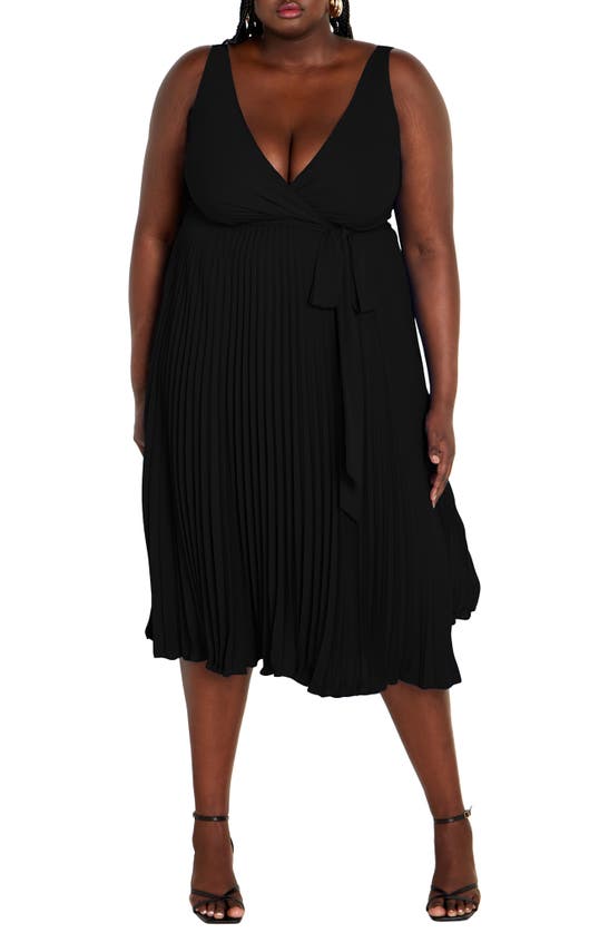 Shop City Chic Lilly Pleat A-line Dress In Black