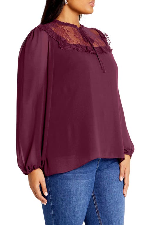 Shop City Chic Greta Lace Trim Top In Plum