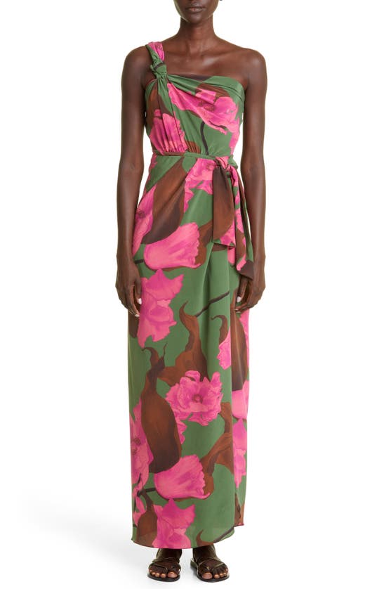 Click to view more detailed imagery on our partner's website Johanna Ortiz San Basilio Floral One-shoulder Silk Maxi Dress In Florals Greenambe