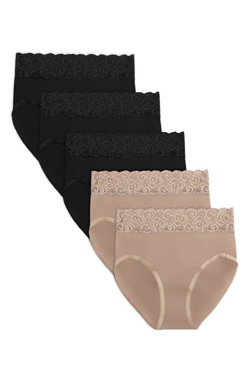 Assorted 5-Pack Lace Trim High Waist Postpartum Briefs in Neutrals