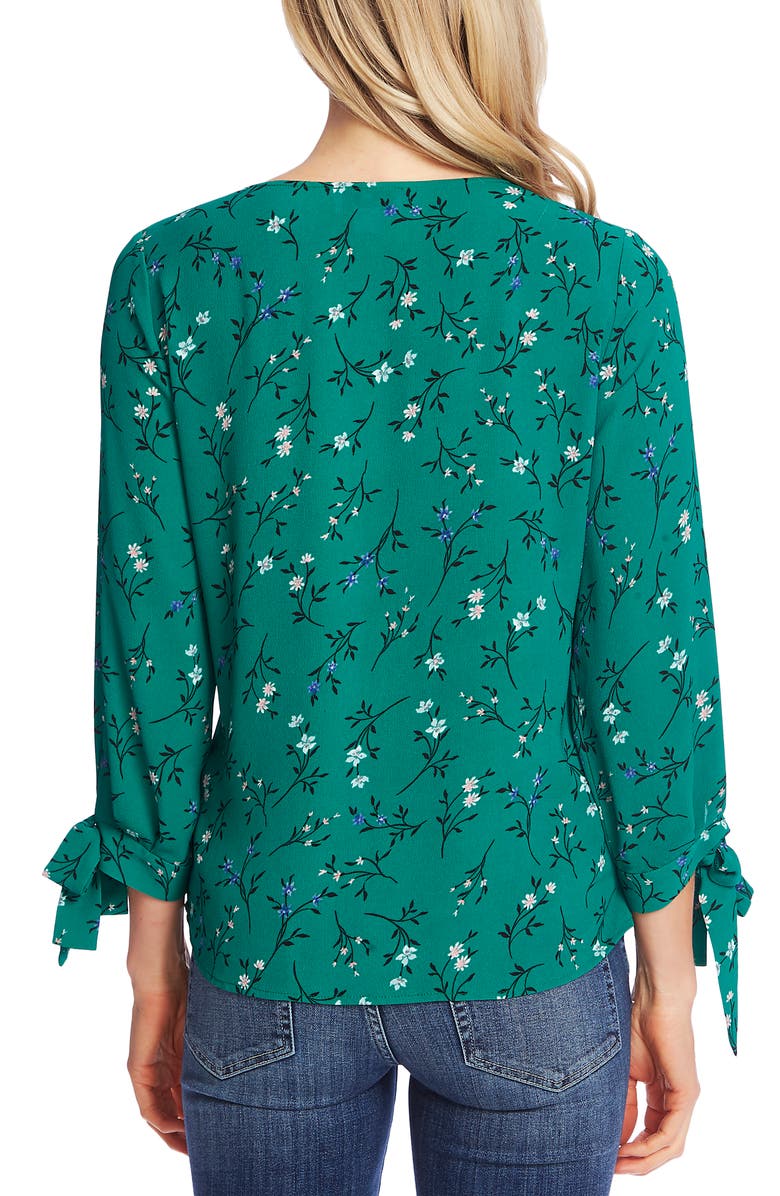 CeCe Tossed Floral Tie Cuff Blouse | Nordstrom