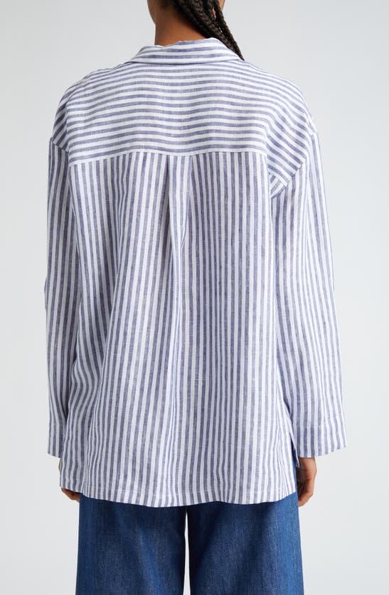 Shop Max Mara Renania Stripe Linen Button-up Shirt In Optical White