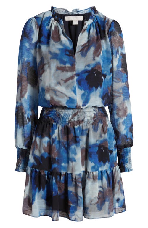 Shop Chelsea28 Floral Print Long Sleeve Chiffon Dress In Black- Blue Watercolor