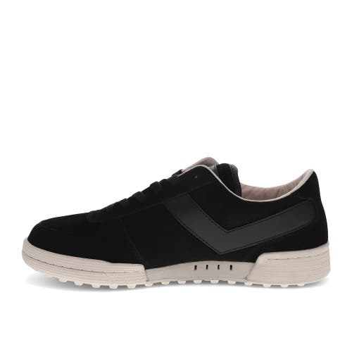 Pony Mens Linebacker Lux Genuine Leather And Suede Premium Lace Up Athletic Sneaker Shoe In Black/off White