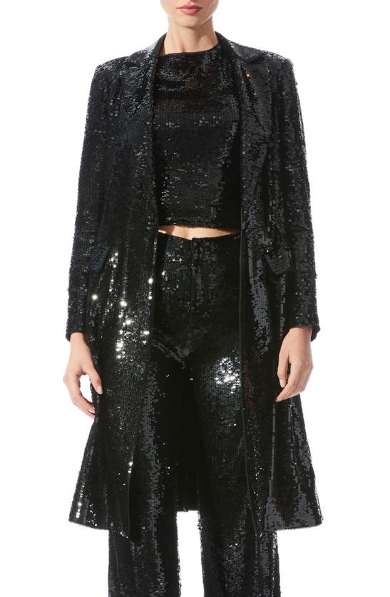 Alice And Olivia Macey Sequin Longline Blazer In Black | ModeSens