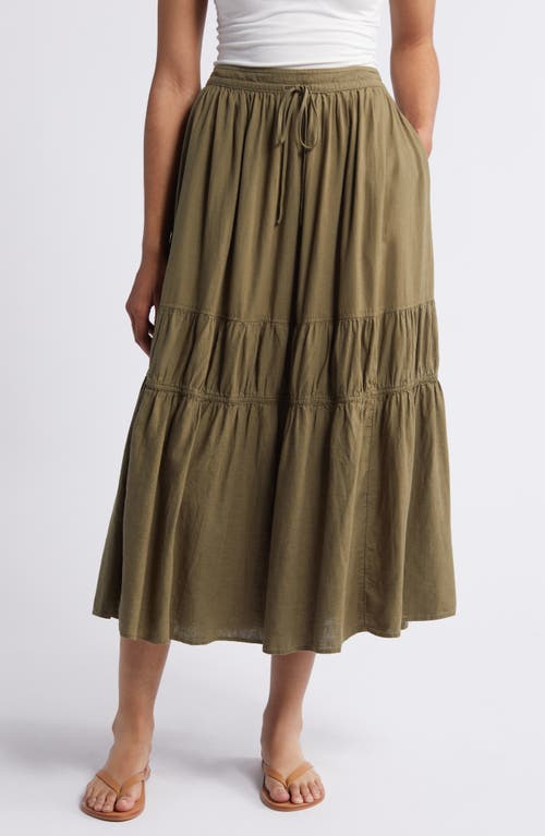 caslon(r) Tiered Linen Blend Midi Skirt at Nordstrom,