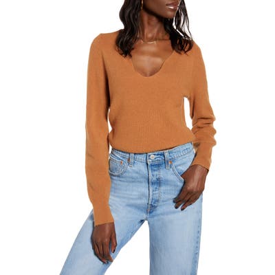 Leith Shaped Neck Sweater, Brown