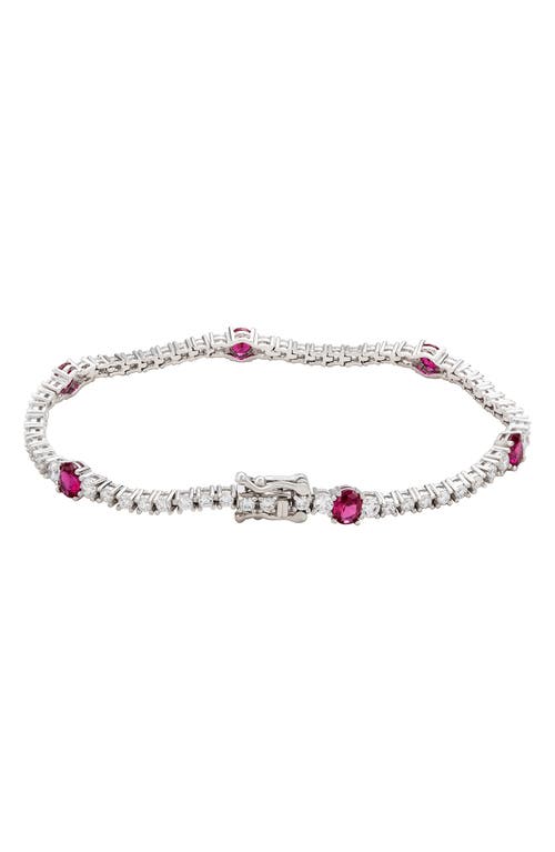 Suzy Levian Sterling Silver Red And White Cubic Zirconia Tennis Bracelet In Metallic