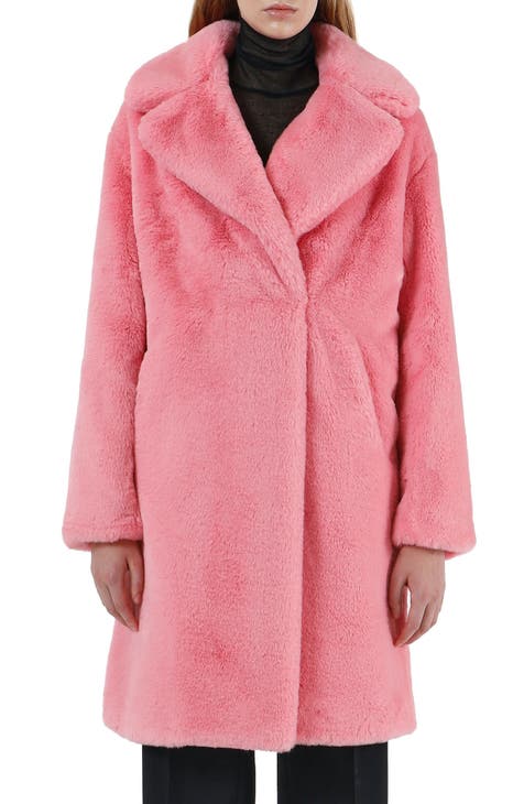 jacket, pink jacket, sneakers, faux fur coat, pink coat, shorts