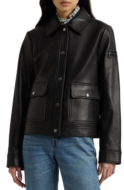 Shop Lauren Ralph Lauren Leather Jacket In Black