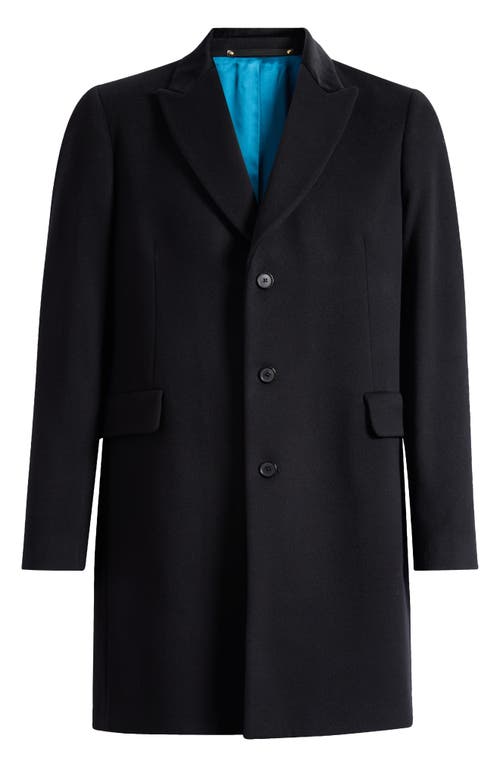 Paul Smith Single Breasted Wool Blend Overcoat In Black