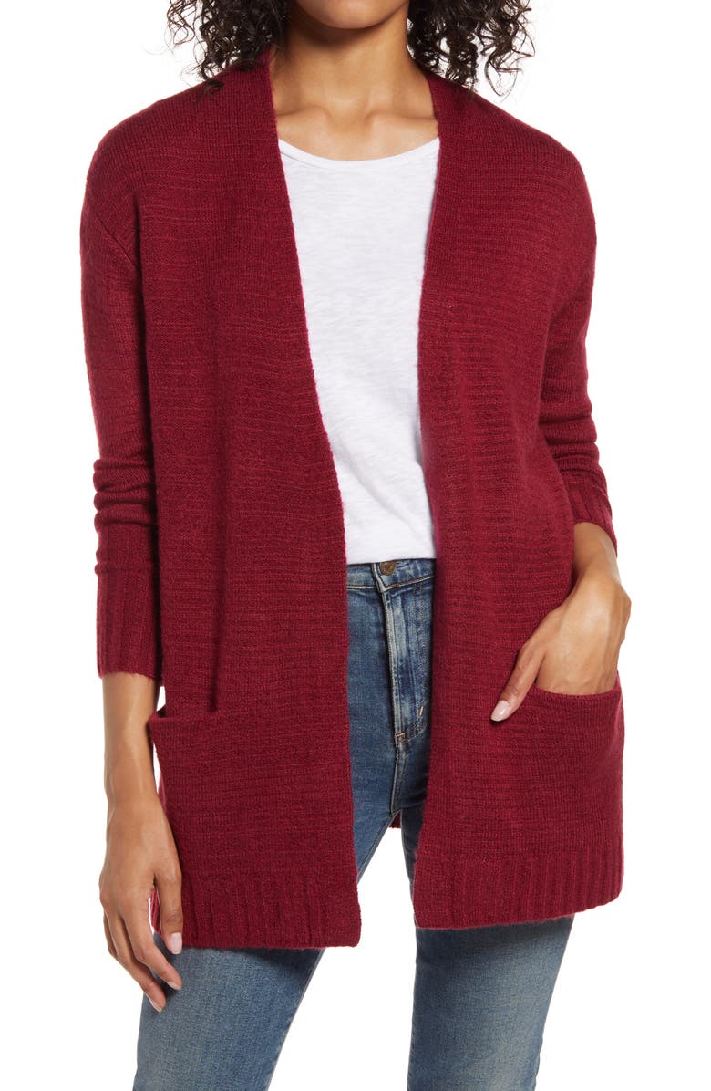 CASLON<SUP>®</SUP> Open Front Cardigan, Main, color, BURGUNDY BEET