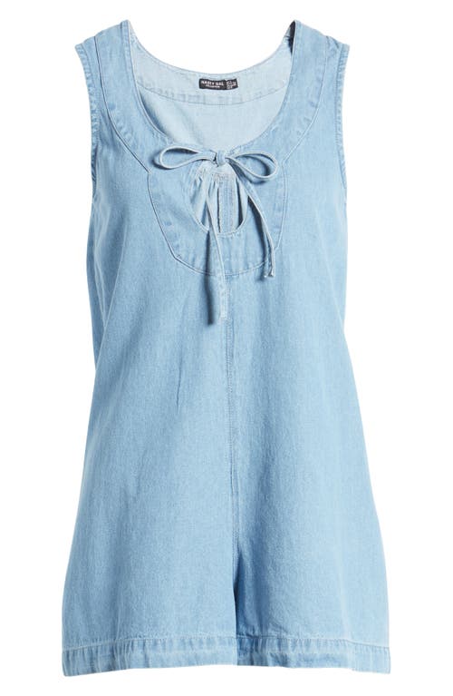 Nasty Gal Tie Front Keyhole Chambray Romper In Blue