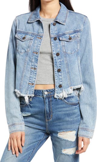 HIDDEN JEANS Raw Hem Crop Denim Trucker Jacket | Nordstrom