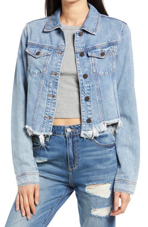 HIDDEN JEANS Raw Hem Crop Denim Trucker Jacket in Medium Wash at Nordstrom, Size X-Small