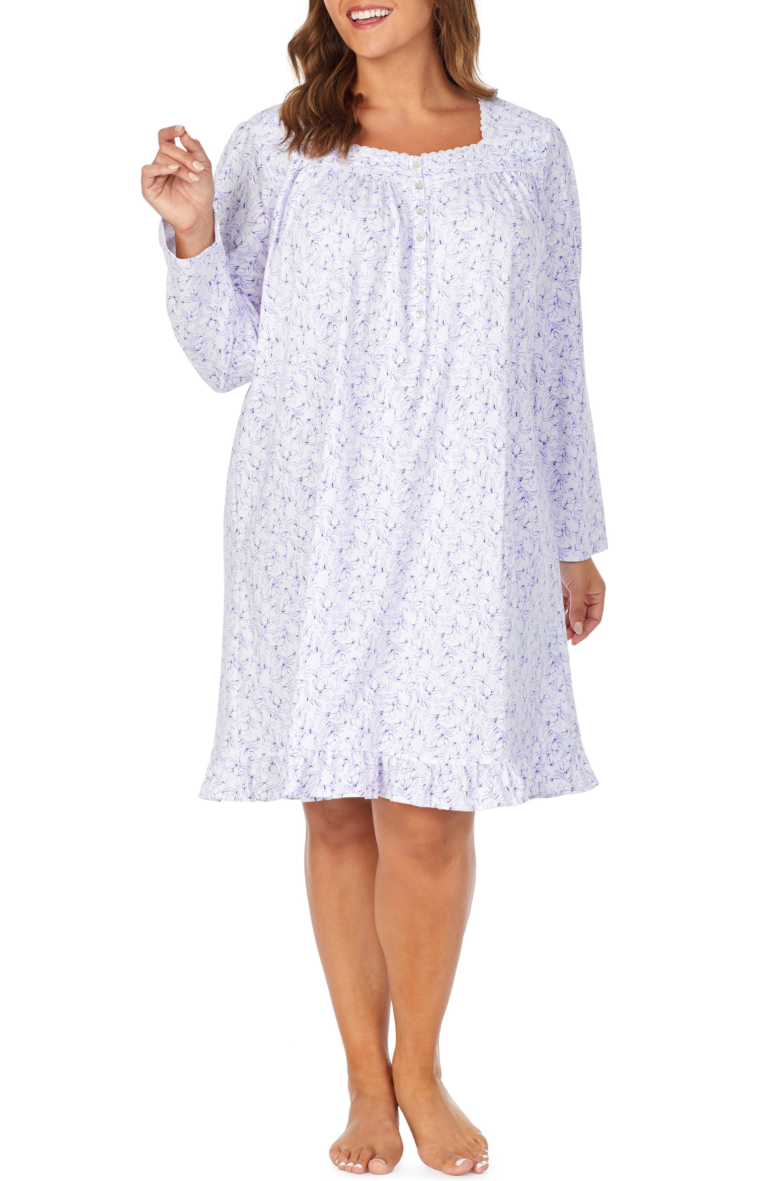 Eileen West Long Sleeve Peached Cotton Nightgown (Plus Size) Nordstrom