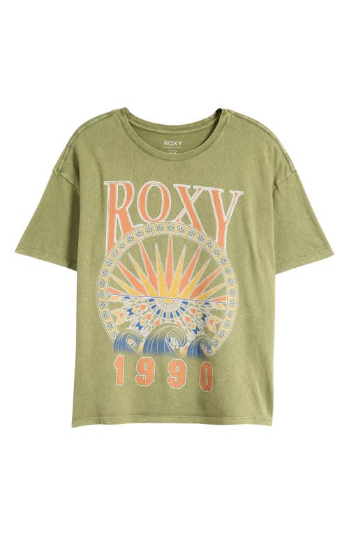 Shop Roxy Surf's Up Cotton Graphic T-shirt In Oil Green