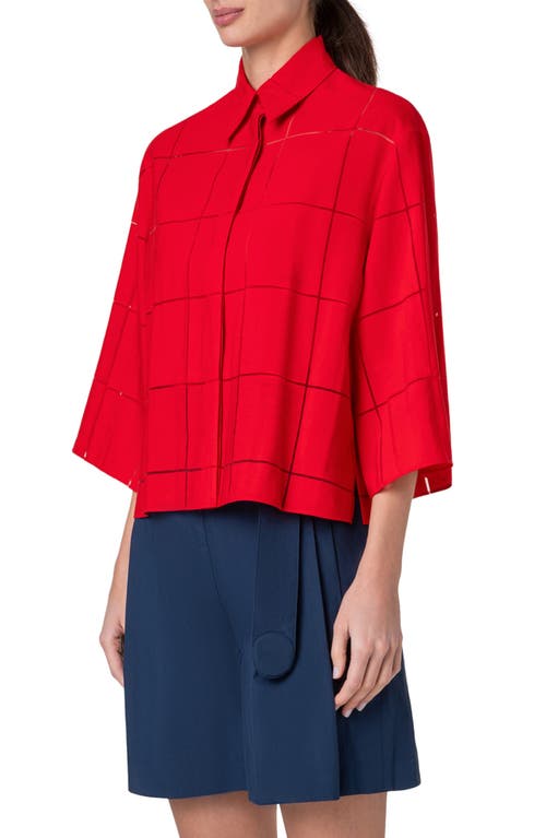 Shop Akris Punto Windowpane Check Boxy Button-up Shirt In Red